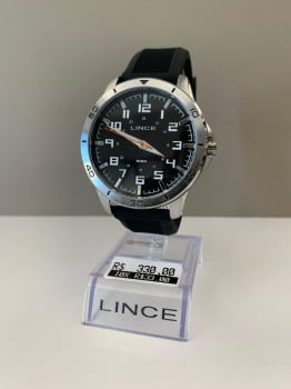 Relógio Lince Masculino Prateado Visor Preto Todo Numerado com Pulseira em Silicone Á Prova D'água MRPM055L46