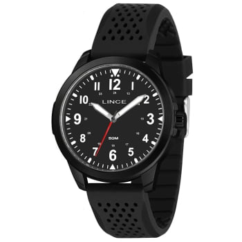 Relógio Lince Masculino Preto Visor Preto Todo Numerado com Pulseira em Silicone Á Prova D'água MRPM056L46