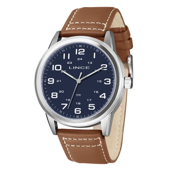 Relógio Lince Masculino Visor Azul com Numeração Completa Pulseira de Couro Á Prova D'água MRCH286L46