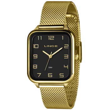 Relógio Lince Minimalista Dourado com Numeração Completa Pulseira Milanesa MQGH248L34 Relógio Lince Minimalista Dourado com Numeração Completa Pulseira Milanesa MQGH248L34