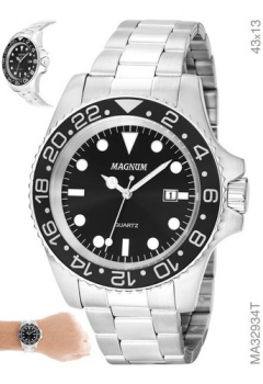 Relógio Magnum Masculino Prata Calendário Aço Inox MA32934T