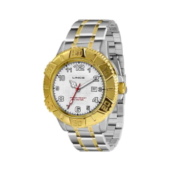Relógio Masculino Lince Bicolor Prata e Dourado Com Calendário LRG4428L MRT4334L