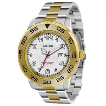 Relógio Lince Masculino Bicolor Prateado Com Dourado Com Calendário a prova d´água MRT4335L