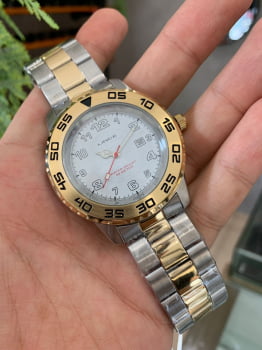 Relógio Lince Masculino Bicolor Prateado Com Dourado Com Calendário a prova d´água MRT4335L