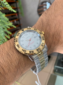 Relógio Lince Masculino Bicolor Prateado Com Dourado Com Calendário a prova d´água MRT4335L