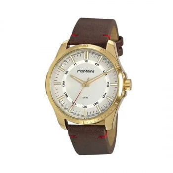 Relógio Mondaine Couro Masculino Dourado 32192GPMVDH1