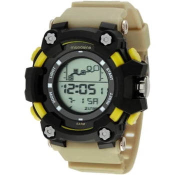 Relógio Mondaine Digital Masculino Preto Esportivo com a Pulseira Bege Á Prova d'água 85019G0MVNP3