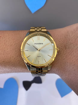 Relógio Mondaine Unissex Dourado Minimalista com Pulseira Presidente Á Prova d'água 32567GPMVDE1