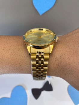 Relógio Mondaine Unissex Dourado Minimalista com Pulseira Presidente Á Prova d'água 32567GPMVDE1