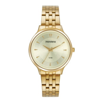Relógio Mondaine Dourado Clássico Semi-slim Com Visor Minimalista Texturizado Á Prova d'água 99750LPMVDE1