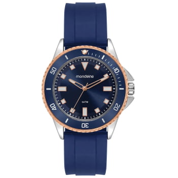 Relógio Mondaine Masculino Bicolor Prateado e Rosé com Bisel Visor e Pulseira de Silicone Azul á Prova D'água 7909669230663 Relógio Mondaine Masculino Bicolor Prateado e Rosé com Bisel Visor e Pulseira de Silicone Azul á Prova D'água 7909669230663