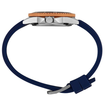 Relógio Mondaine Masculino Bicolor Prateado e Rosé com Bisel Visor e Pulseira de Silicone Azul á Prova D'água 7909669230663
