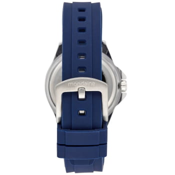 Relógio Mondaine Masculino Bicolor Prateado e Rosé com Bisel Visor e Pulseira de Silicone Azul á Prova D'água 7909669230663