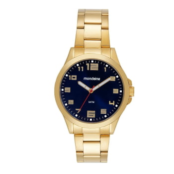 Relógio Mondaine Masculino Dourado Casual Visor Azul Marinho com Numeração Completa Á prova D'água 83516GPMVDE1     