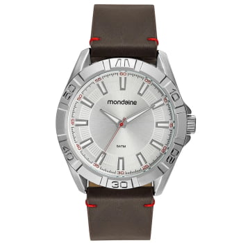 Relógio Mondaine Masculino Prata Couro Marrom 53831G0MVNH3