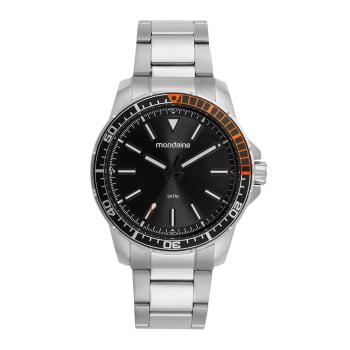 Relógio Mondaine Masculino Casual Prateado Visor Preto á Prova D'água 99785G0MVNE2