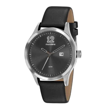 Relógio Mondaine Masculino Com Pulseira De Couro Prata Com Calendário 99507GOMVNH1