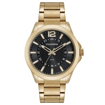 Relógio Mondaine Masculino Dourado Casual com Visor Preto Texturizado Á Prova d'água 32602GPMVDE1