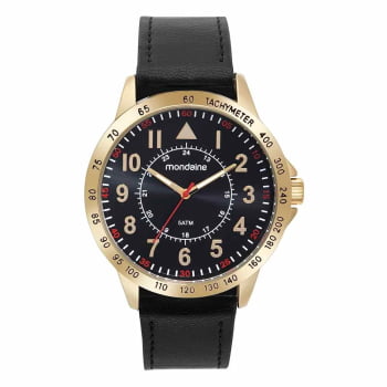 Relógio Mondaine Masculino Dourado Casual Numeração Completa Pulseira em Couro á Prova D'água 99666GPMVDH2