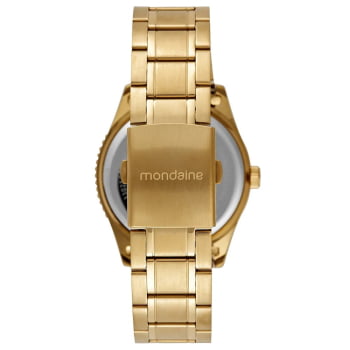Relógio Mondaine Masculino Dourado Casual Visor Preto Numerado com Luneta Rotativa Á prova D'água 33025GPMVDE1