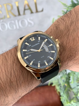 Relógio Mondaine Masculino Dourado com Calendário e Pulseira em Couro esporte fino Á Prova d'água 99216GPMVDH2