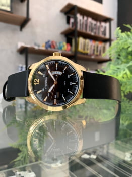 Relógio Mondaine Masculino Dourado com Calendário e Pulseira em Couro esporte fino Á Prova d'água 99216GPMVDH2