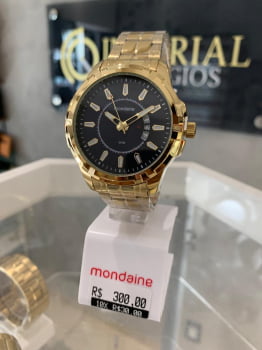 Relógio Mondaine Masculino Dourado com Calendário e Visor Azul Á Prova d'água 99671GPMVDE3