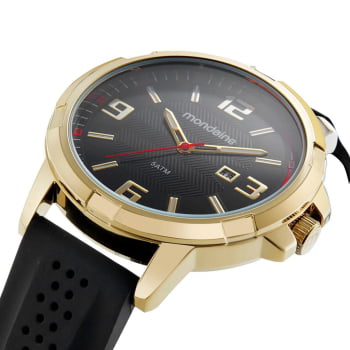 Relógio Mondaine Masculino Dourado com Calendário Silicone Preto a Prova D'água 83499GPMVDI3