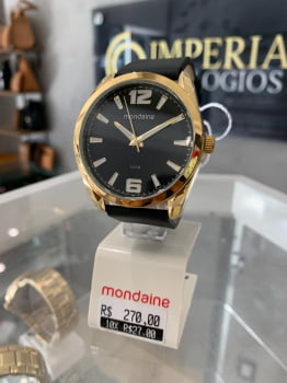Relógio Mondaine Masculino Dourado com Pulseira em Couro Á Prova d'água 76787GPMVDH3
