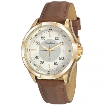 Relógio Mondaine Masculino Dourado Couro 32190GPMVDH1