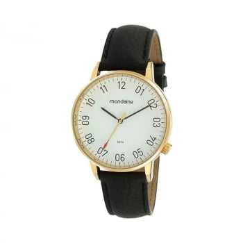 Relógio Mondaine Masculino Dourado Couro Preto 32274GPMVDH1