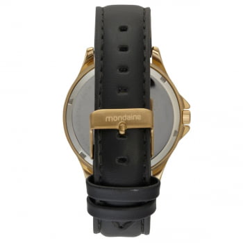 Relógio Mondaine Masculino Dourado preto Couro Social médio A prova d'água 99548GPMVDH3