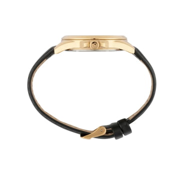 Relógio Mondaine Masculino Dourado Minimalista Visor Preto Pulseira em Couro Preta Á Prova d´água 83528GPMVDH1