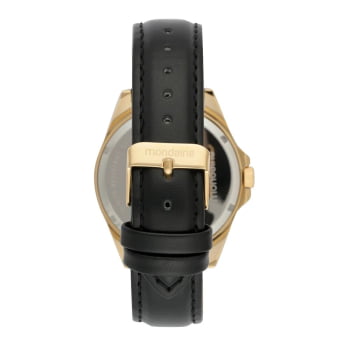 Relógio Mondaine Masculino Dourado Minimalista Visor Preto Pulseira em Couro Preta Á Prova d´água 83528GPMVDH1