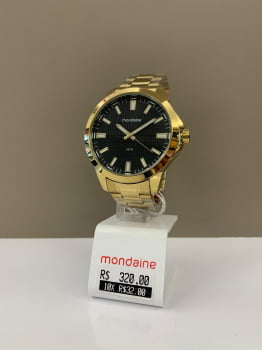 Relógio Mondaine Masculino Dourado Mostrador Preto Á Prova d'água 99784GPMVDE2