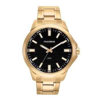 Relógio Mondaine Masculino Minimalista Dourado Mostrador Preto Á Prova d'água 99784GPMVDE2