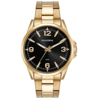 Relógio Mondaine Masculino Dourado Mostrador Preto á Prova D'água 99807GPMVDE4