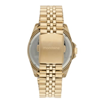 Relógio Mondaine Masculino Dourado Numeração Completa Mostrador Azul Index com Taquímetro Á Prova d´água 99836GPMVDE1