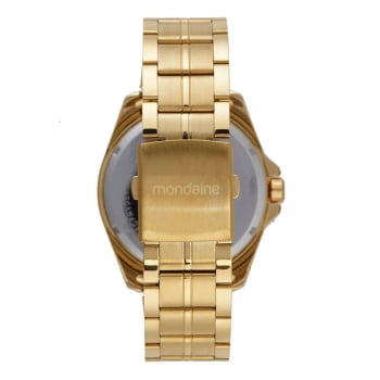 Relógio Mondaine Masculino Dourado Robusto Visor Preto com Calendário Á Prova d'água 32635GPMVDE1