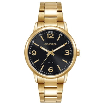 Relógio Mondaine Masculino Dourado Social Minimalista Visor Preto Á prova D'água 99897GPMVDE1