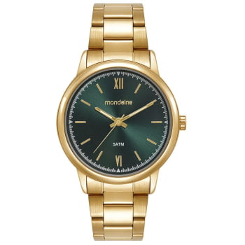 Relógio Mondaine Masculino Dourado Social Minimalista Visor Verde Á prova D'água 99898GPMVDE2