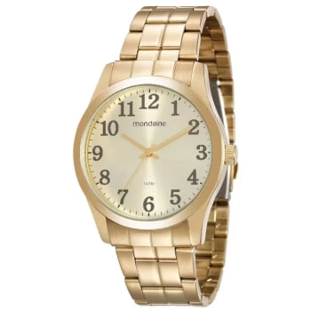 Relógio Mondaine Masculino Dourado Numerado com Visor Champanhe Á Prova d'água 99192GPMVDE2