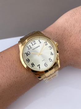 Relógio Mondaine Masculino Dourado Numerado com Visor Champanhe Á Prova d'água 99192GPMVDE2