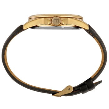 Relógio Mondaine Masculino Dourado Visor Branco Pulseira em Couro Preta Á Prova d'água 99740GPMVDH2