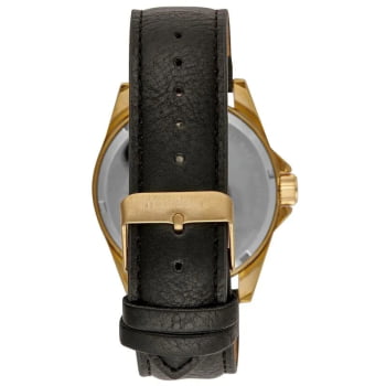 Relógio Mondaine Masculino Dourado Visor Branco Pulseira em Couro Preta Á Prova d'água 99740GPMVDH2