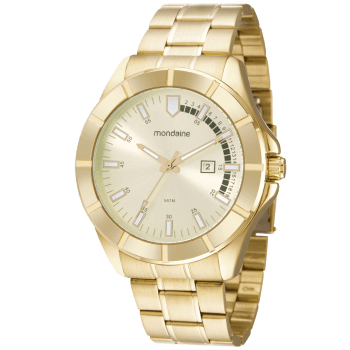 Relógio Mondaine Masculino Dourado Visor Champanhe com Calendário Á Prova d'água 99631GPMVDE2 