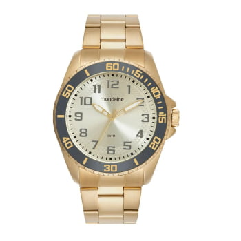 Relógio Mondaine Masculino Dourado Visor Champanhe com Numeração Completa á Prova D'água 99837GPMVDE5