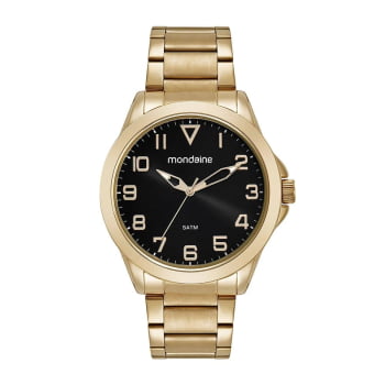 Relógio Mondaine Masculino Dourado Visor Preto Á Prova d'água 32605GPMVDE1