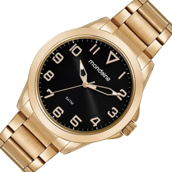 Relógio Mondaine Masculino Dourado Visor Preto Á Prova d'água 32605GPMVDE1