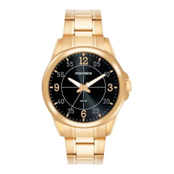 Relógio Mondaine Masculino Dourado Visor Preto á Prova D'água 83525GPMVDE1